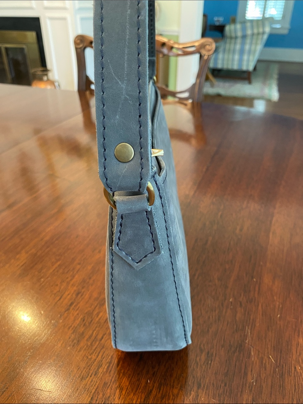 Portland Leather Goods Discontinued Blue Gray Storm Suede Shoulder Bag Purse - Picture 7 of 14